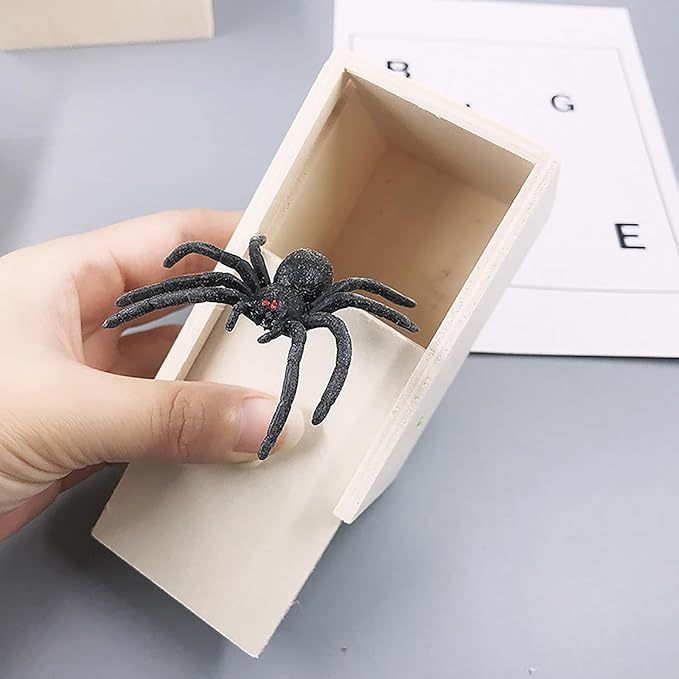 Rubber Spider Trick Box Handmade Wooden Trick Surprise Box Spider Hidden in One Box Trick Toys for Adults and Children Pranks for Adults Stuff - MyPhotoKeychainUK