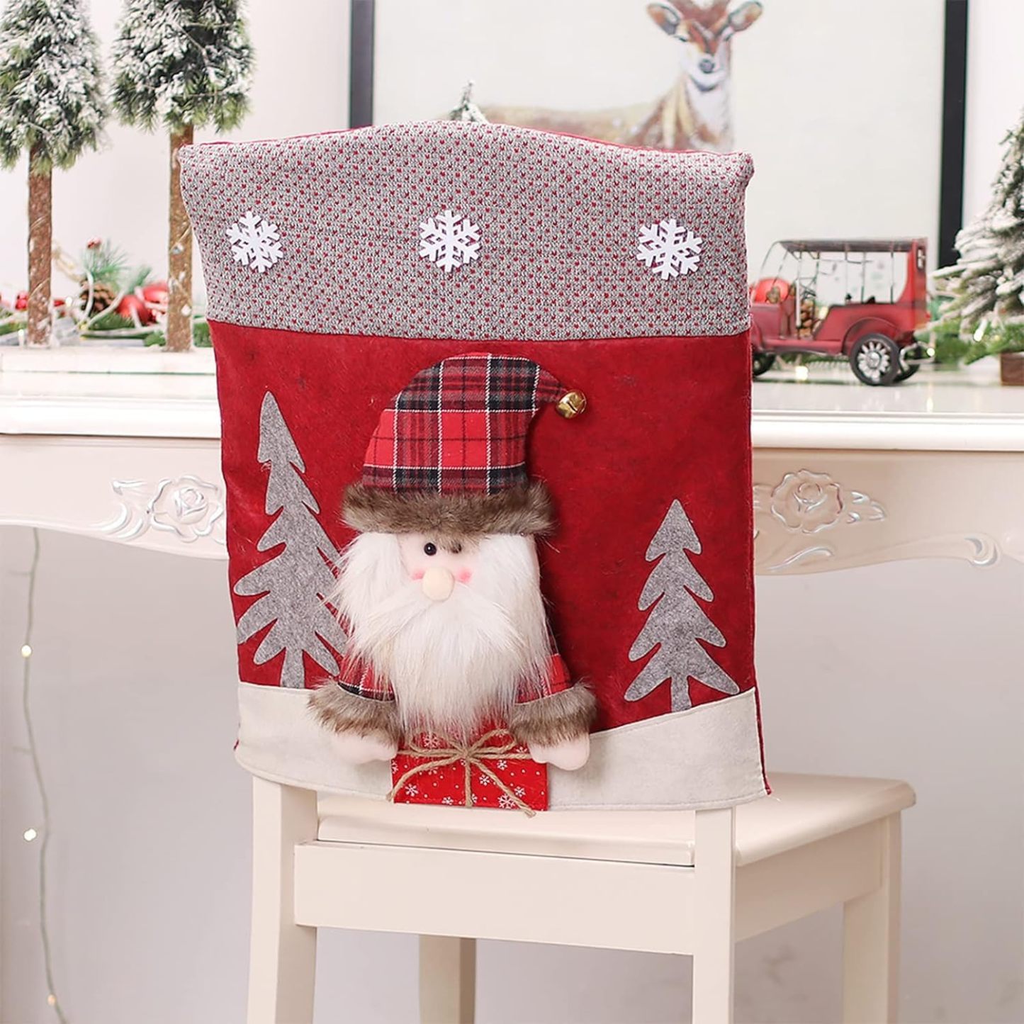Christmas Chair Covers Christmas Themed Back Covers Plush Washable Chair Slipcovers - MyPhotoKeychainUK