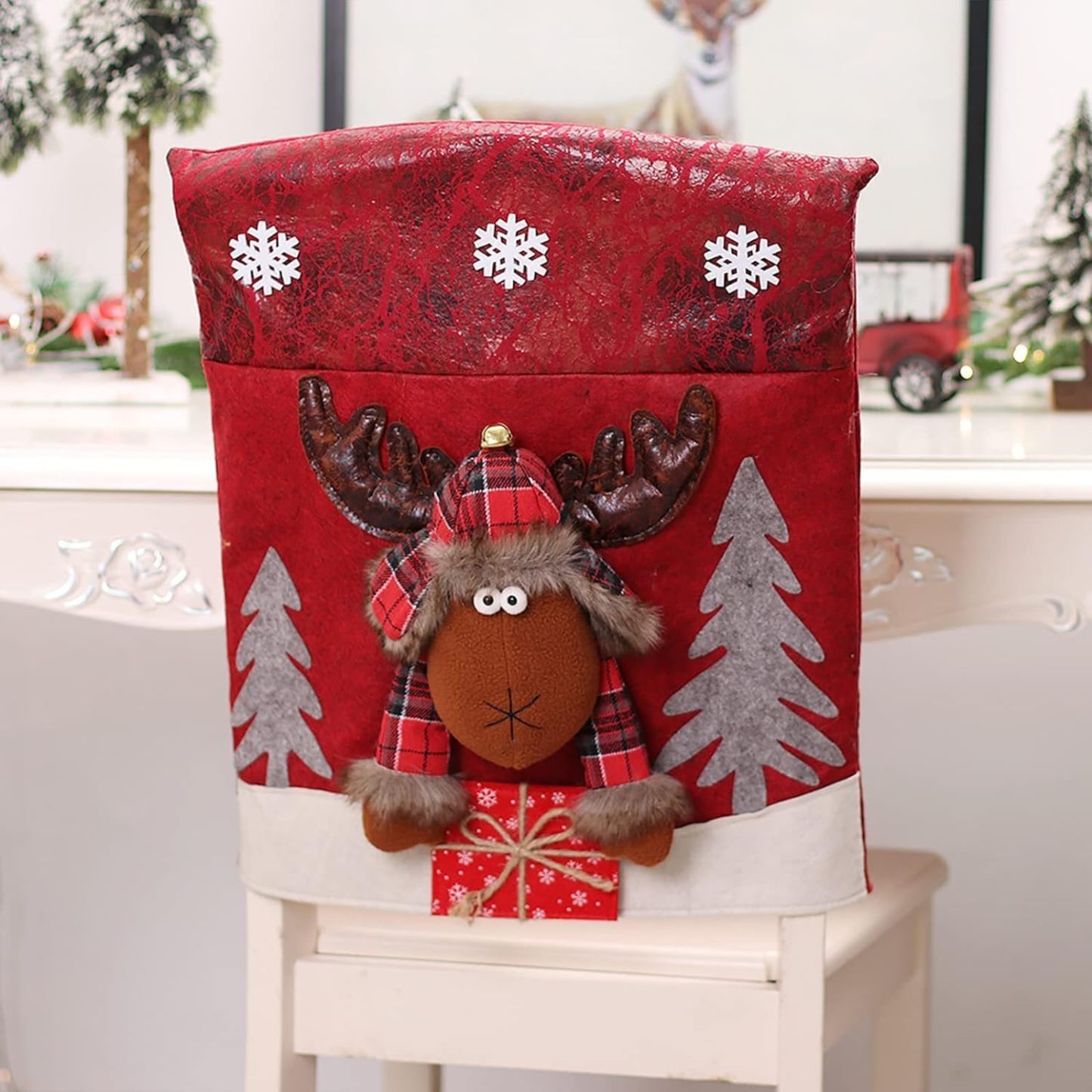 Christmas Chair Covers Christmas Themed Back Covers Plush Washable Chair Slipcovers - MyPhotoKeychainUK