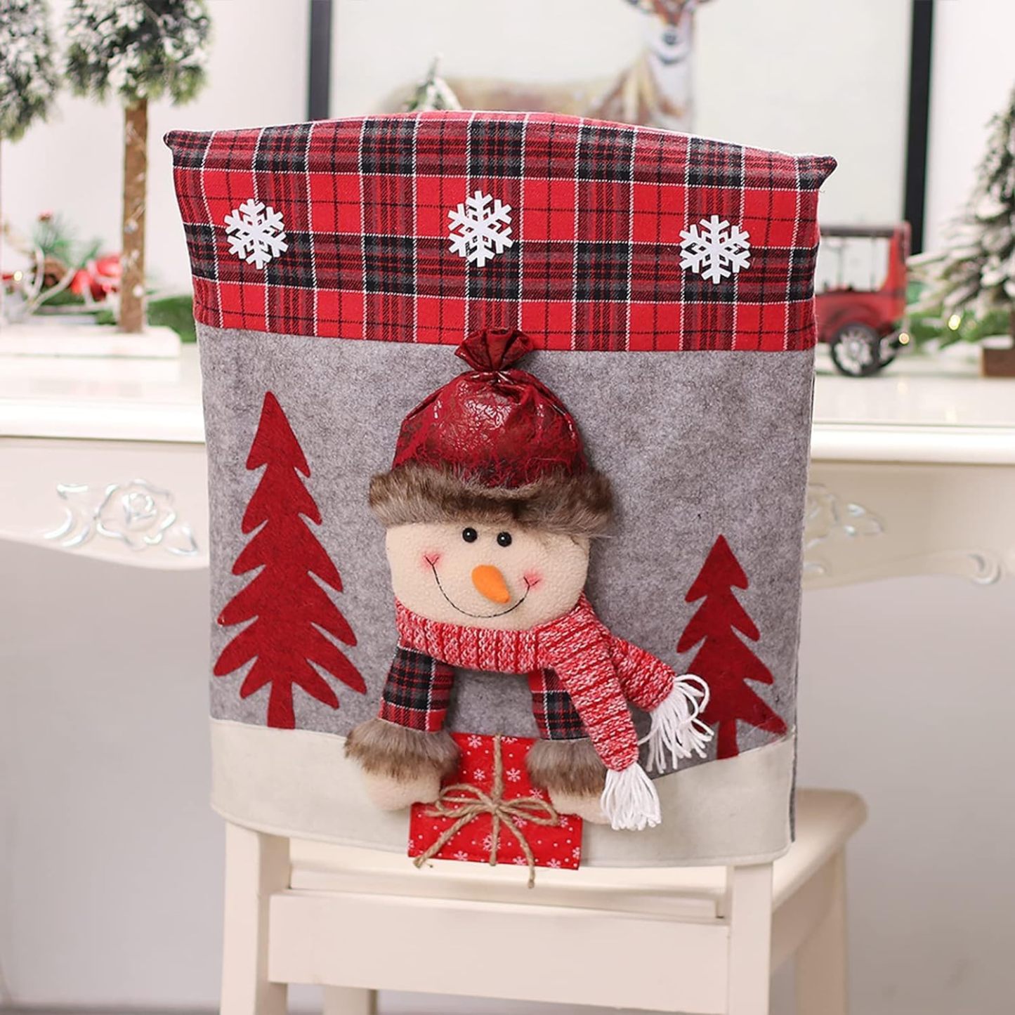 Christmas Chair Covers Christmas Themed Back Covers Plush Washable Chair Slipcovers - MyPhotoKeychainUK