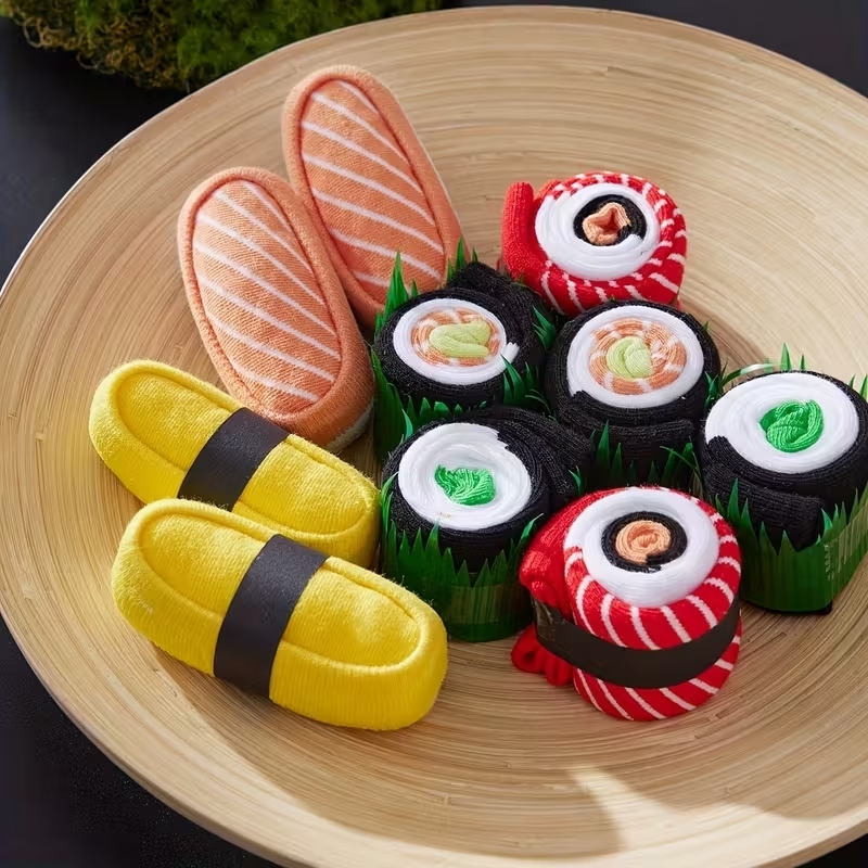 5 Pairs Sushi Socks Creative Middle Tube Cotton Sushi Socks, Box Design Funny Weird Sushi Food Creative Socks - MyPhotoKeychainUK