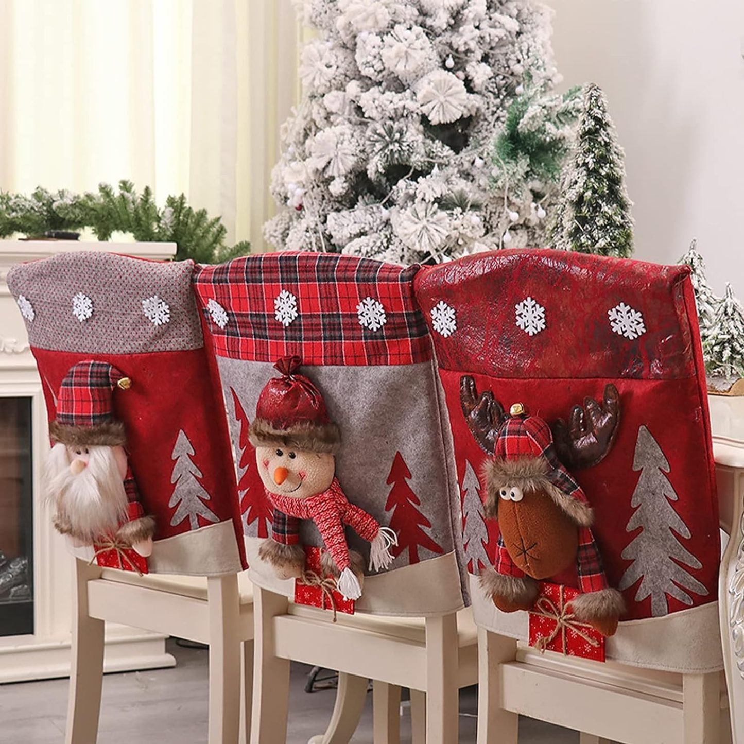 Christmas Chair Covers Christmas Themed Back Covers Plush Washable Chair Slipcovers - MyPhotoKeychainUK
