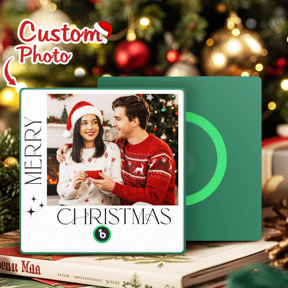 Custom Christmas Themed Music Fridge Magnets With White Frame And Custom Couple Photo For Her - MyPhotoKeychainUK