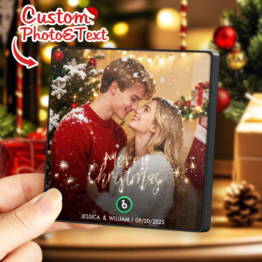 Custom Christmas Themed Music Fridge Magnets With Couple Photos Engravings And Dates For Her - MyPhotoKeychainUK