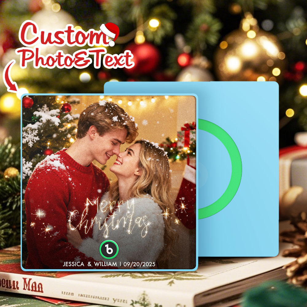 Custom Christmas Themed Music Fridge Magnets With Couple Photos Engravings And Dates For Her - MyPhotoKeychainUK