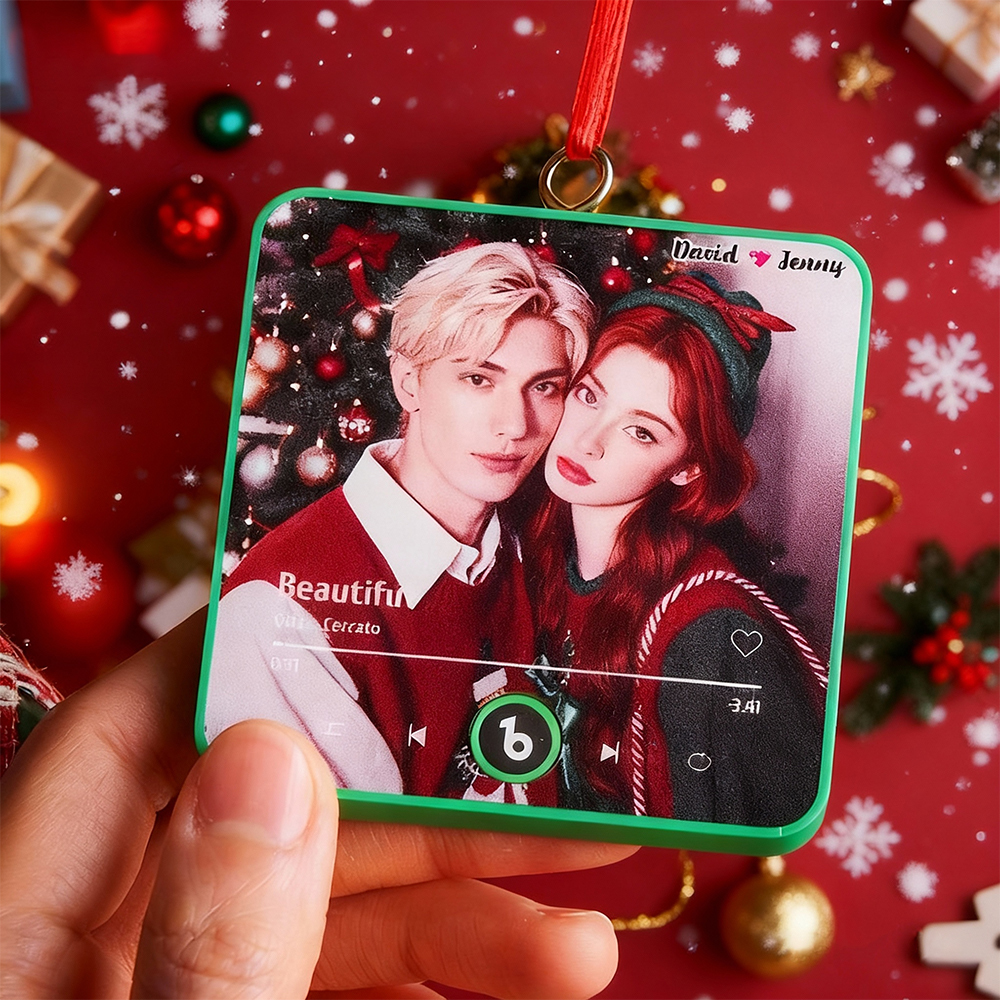 Custom Music Ornament Fridge Magnet Personalized Photo Music Box Ornament Music Fridge Magnet Custom Voice Recording Couple Keepsake Christmas Gifts - MyPhotoKeychainUK