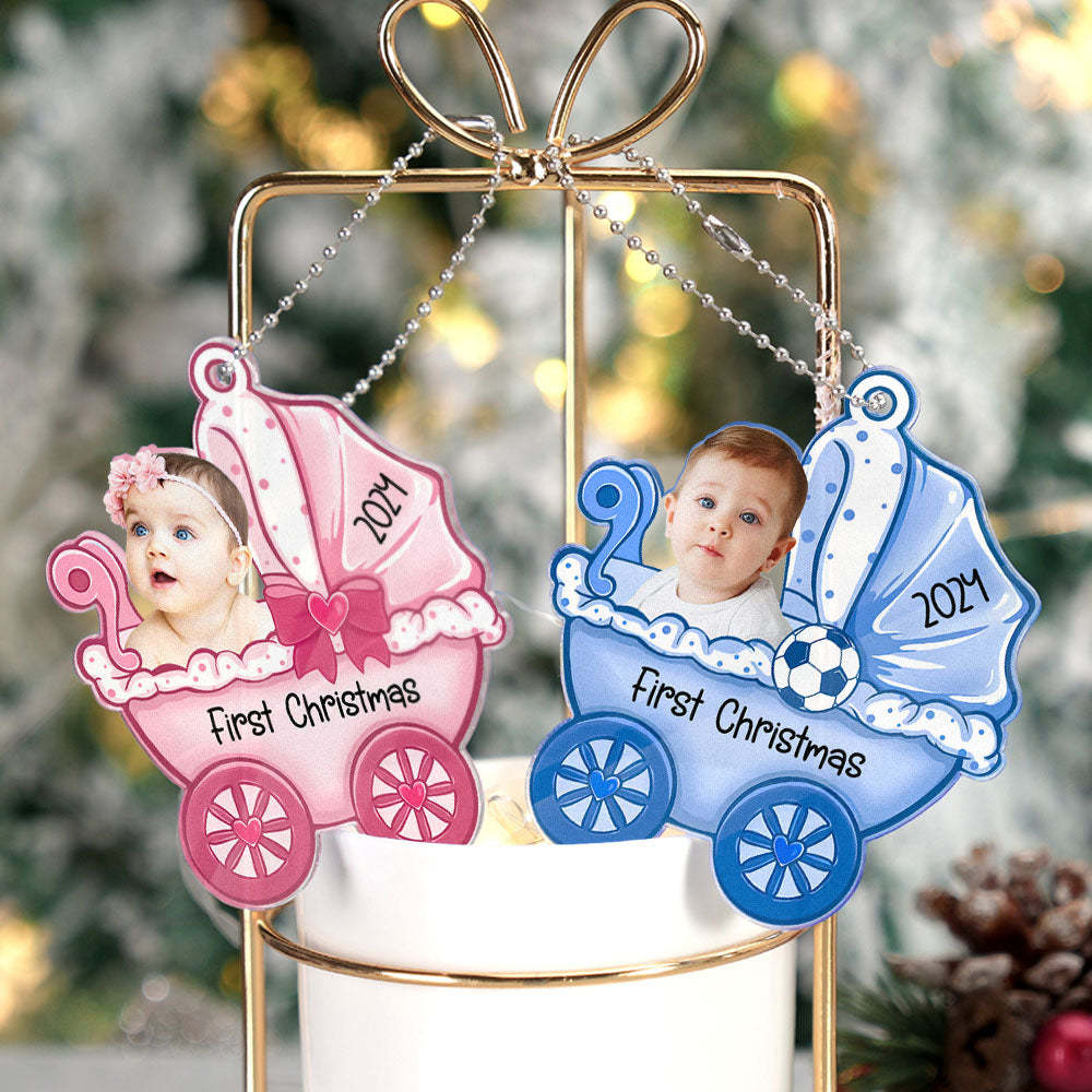 Personalized Baby's Carriage Ornament Photo Christmas Ornament Gift for Baby -