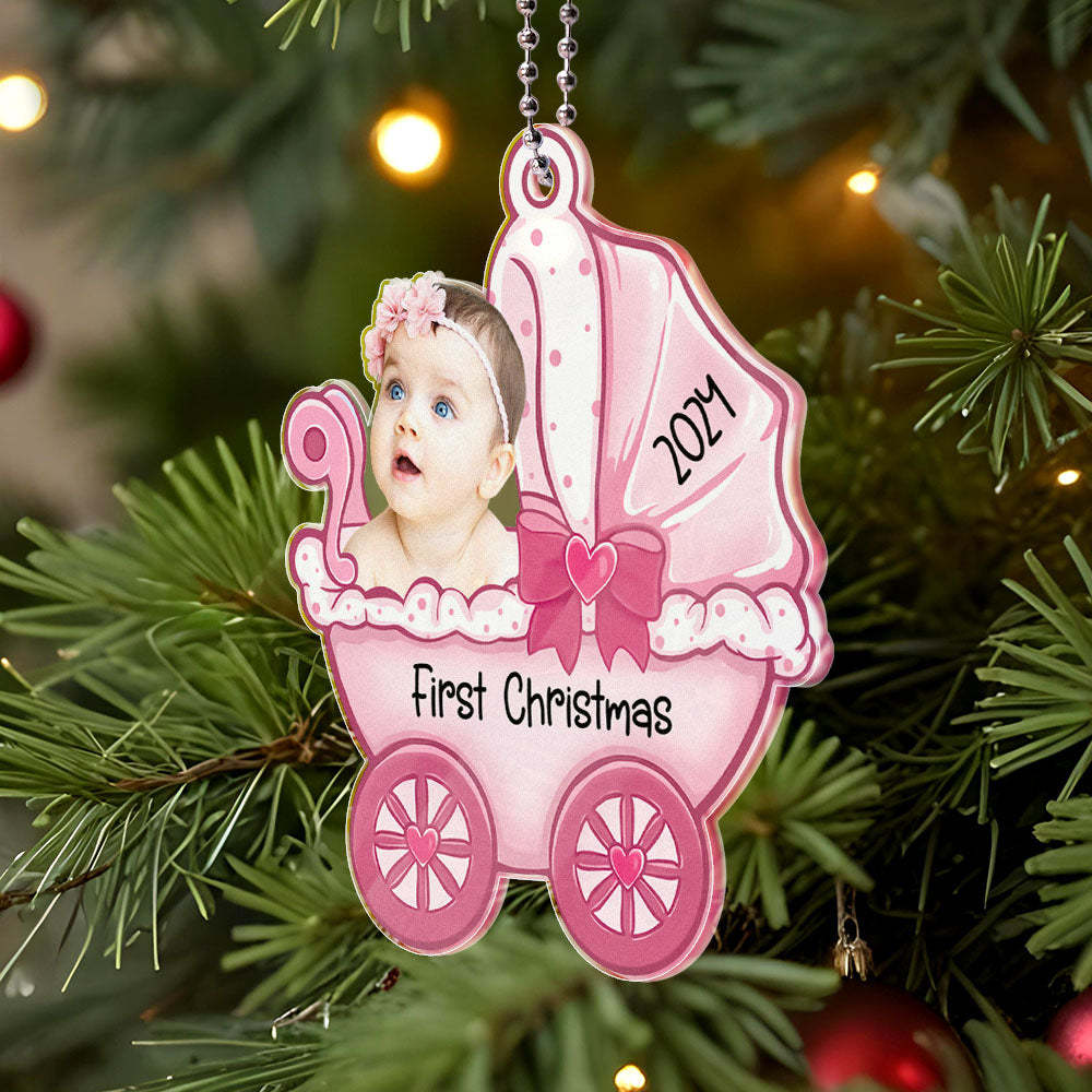Personalized Baby's Carriage Ornament Photo Christmas Ornament Gift for Baby -