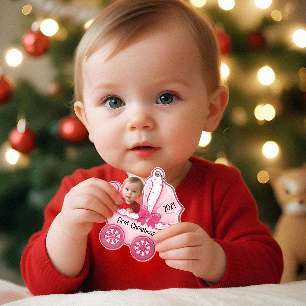 Personalized Baby's Carriage Ornament Photo Christmas Ornament Gift for Baby -