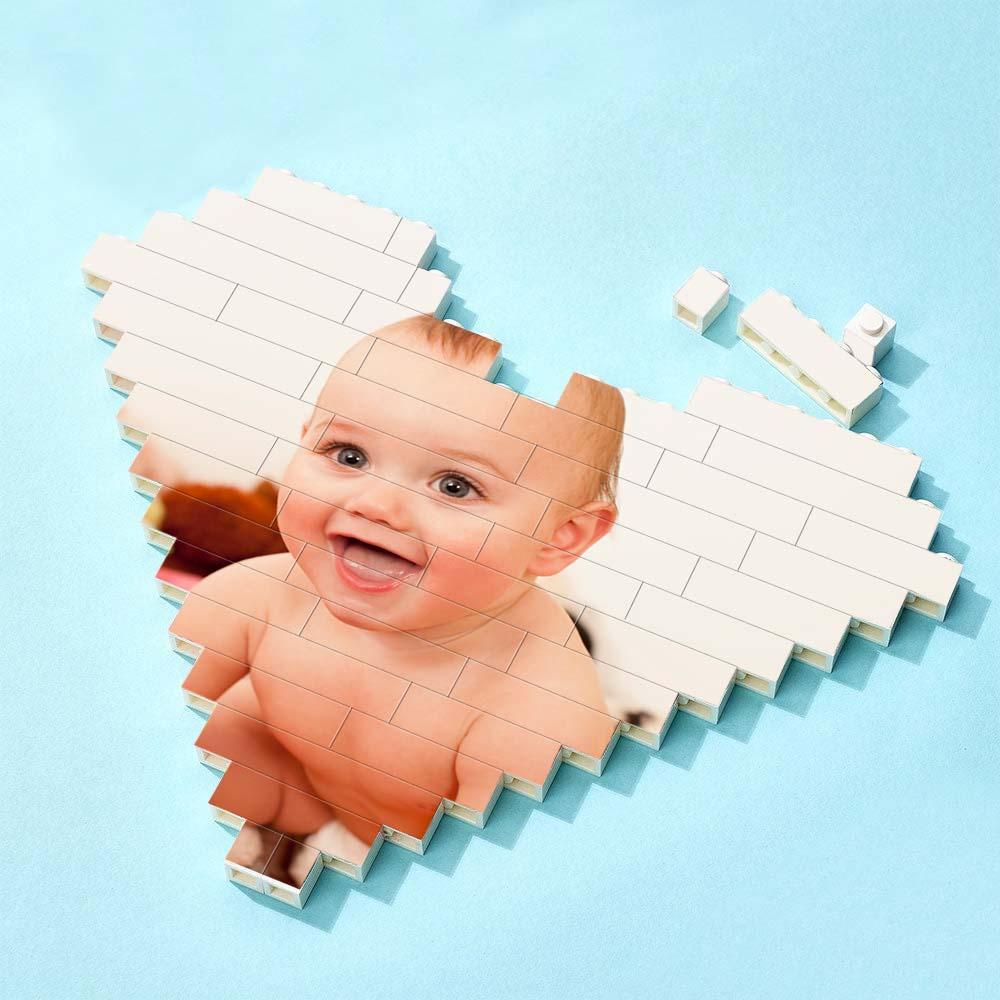 Custom Building Brick Puzzle Engraving Personalized Heart Shaped Photo Block Gift For Children's Day - soufeelus