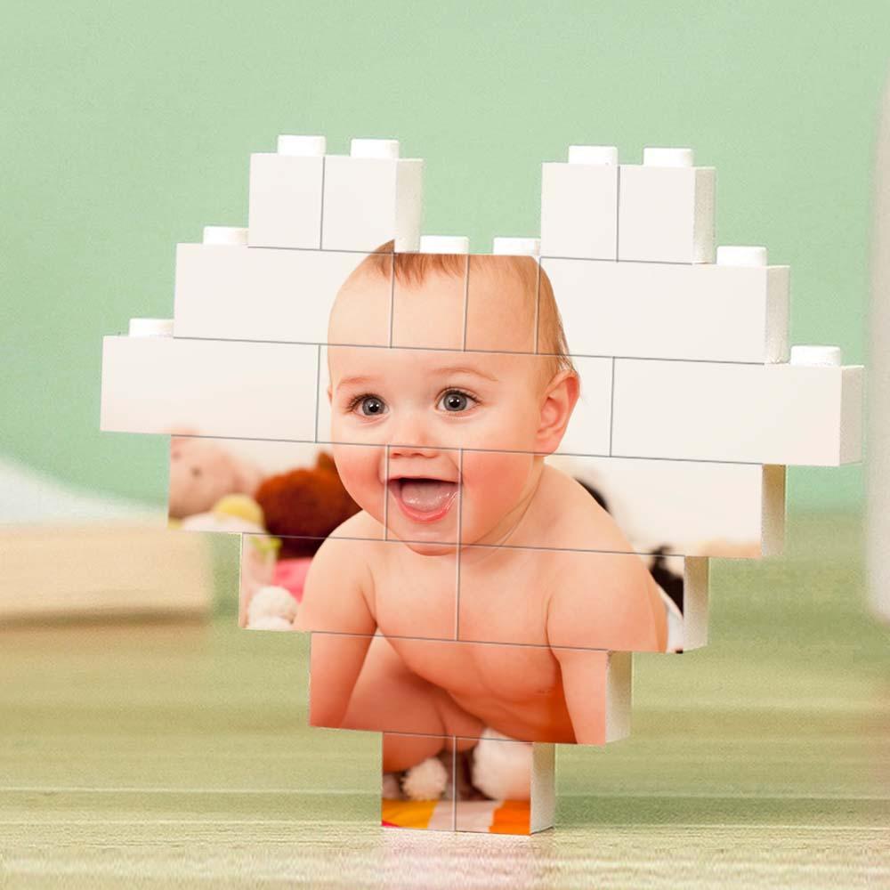 Custom Building Brick Puzzle Engraving Personalized Heart Shaped Photo Block Gift For Children's Day - soufeelus