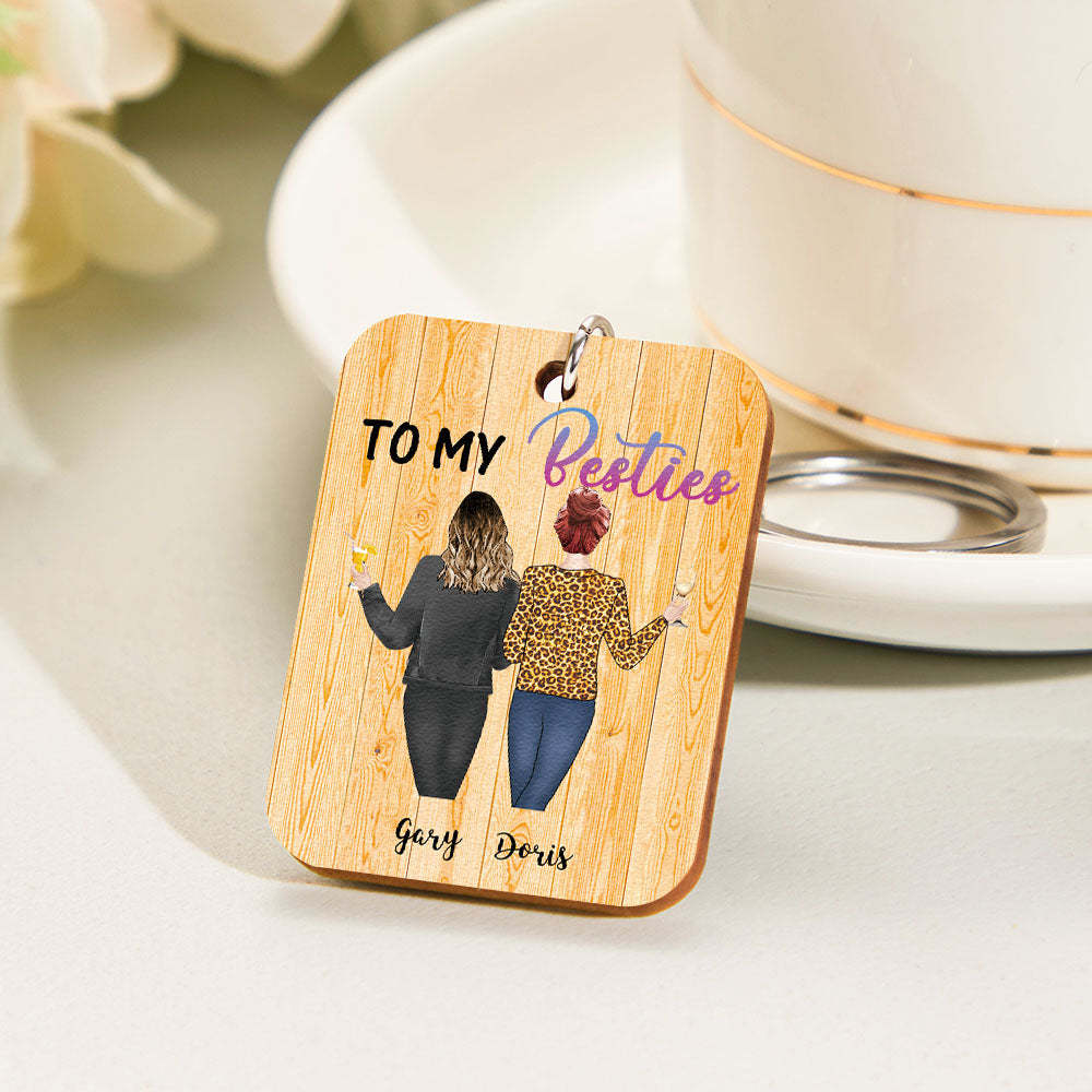 Cartoon Sister Image Wooden Keychian Custom Engraved Back View Keychain For Friend - PhotoKeychain