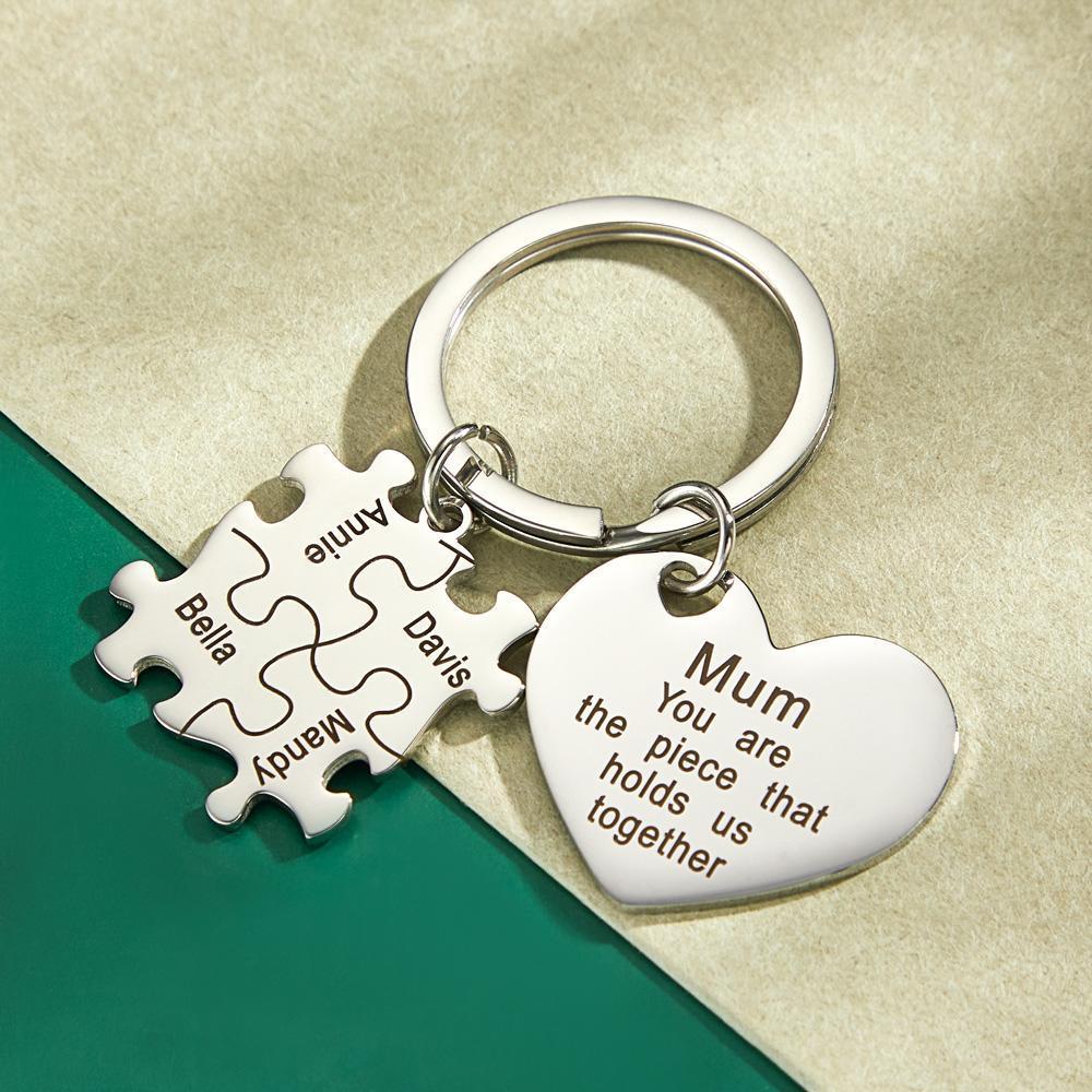 Engraved Puzzle Heart Shaped Keychain Personalized Key Ring Mother's Day Gift - PhotoKeychain
