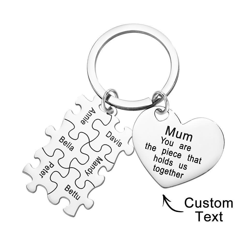 Engraved Puzzle Heart Shaped Keychain Personalized Key Ring Mother's Day Gift - PhotoKeychain