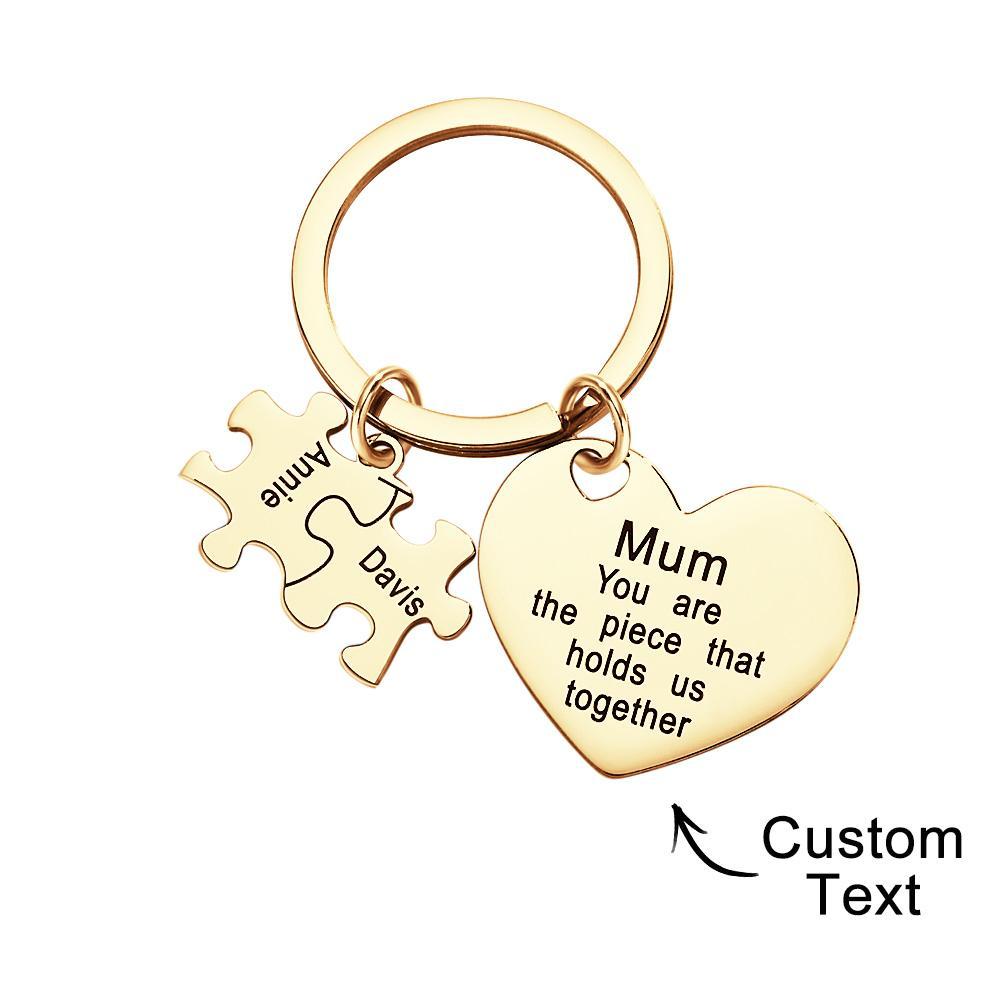 Engraved Puzzle Heart Shaped Keychain Personalized Key Ring Mother's Day Gift - PhotoKeychain