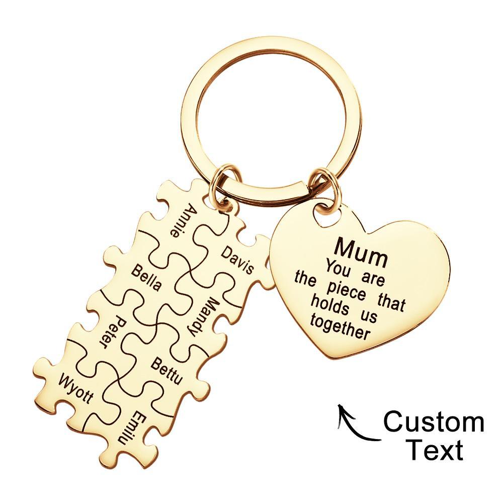 Engraved Puzzle Heart Shaped Keychain Personalized Key Ring Mother's Day Gift - PhotoKeychain