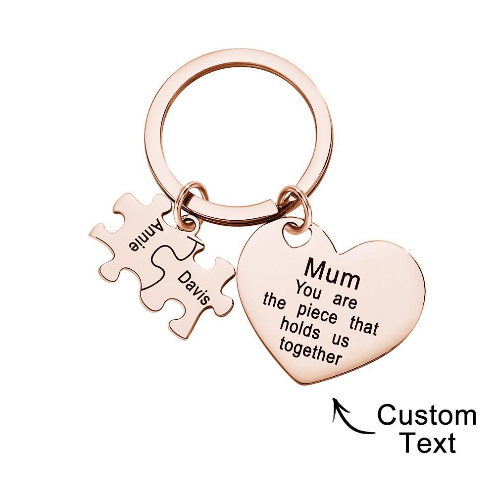 Engraved Puzzle Heart Shaped Keychain Personalized Key Ring Mother's Day Gift - PhotoKeychain