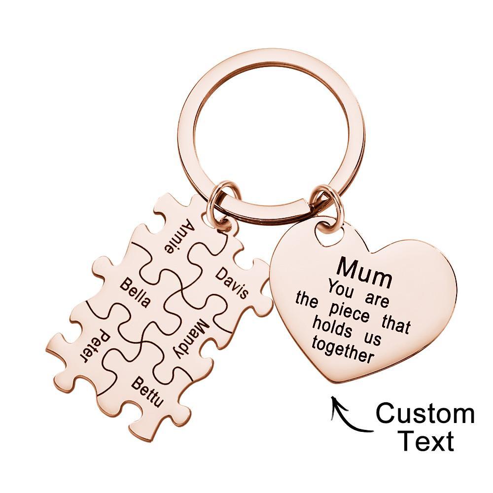 Engraved Puzzle Heart Shaped Keychain Personalized Key Ring Mother's Day Gift - PhotoKeychain