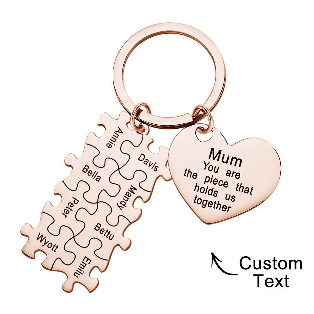 Engraved Puzzle Heart Shaped Keychain Personalized Key Ring Mother's Day Gift - PhotoKeychain