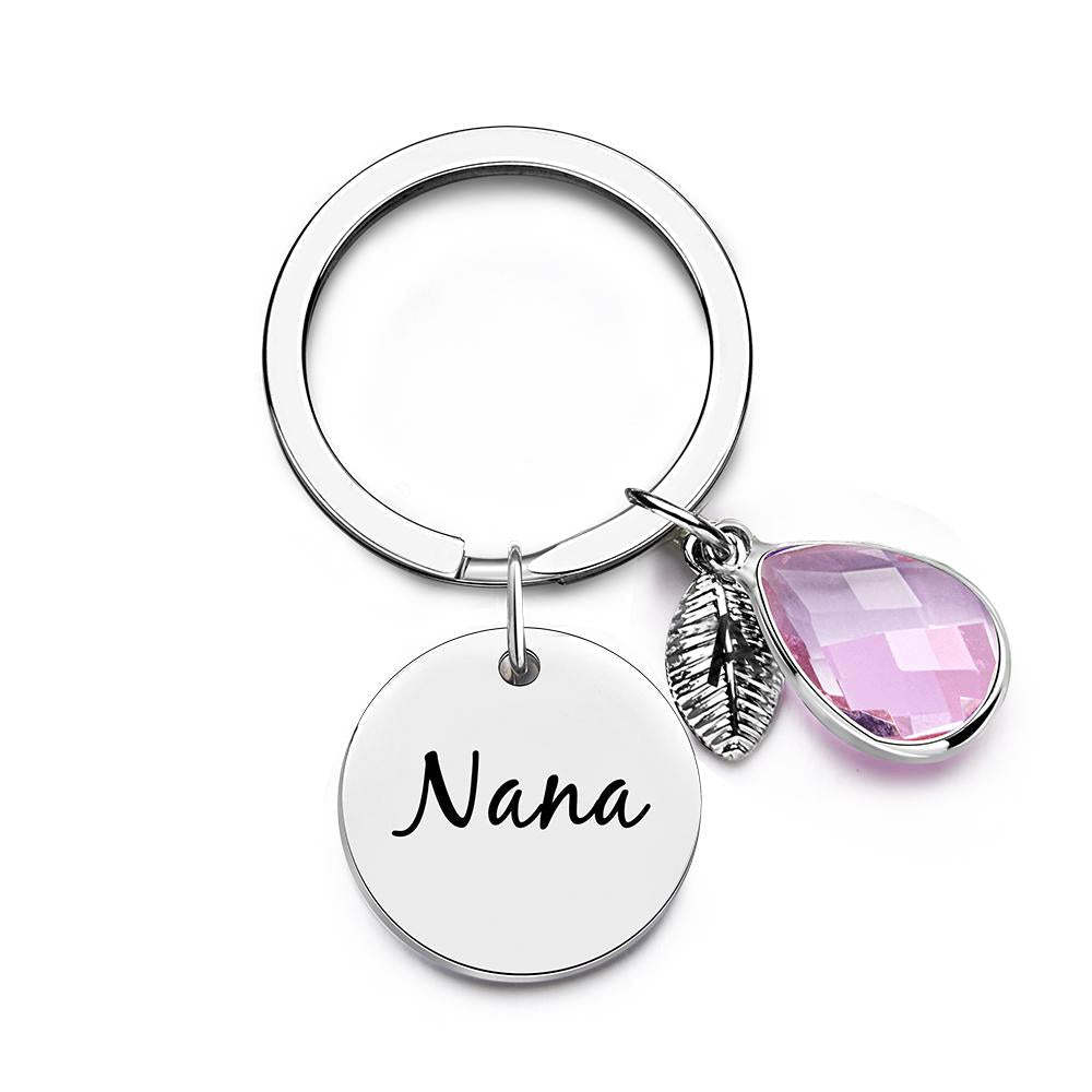 Custom Engraved Birthstone Keychain Leaf Delicate Gifts - PhotoKeychain