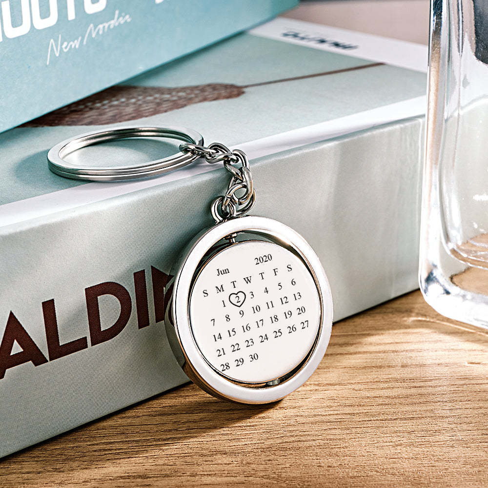 Custom Photo Calendar Keychain Rotate Special Date Couple Anniversary Gifts - PhotoKeychain