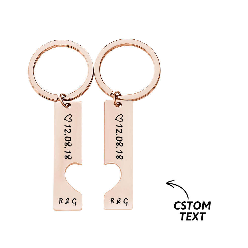Couple Keychain Set Heart Custom Keychain Personalized 2pcs Matching Keyring Gift for Him - customphotokeychain