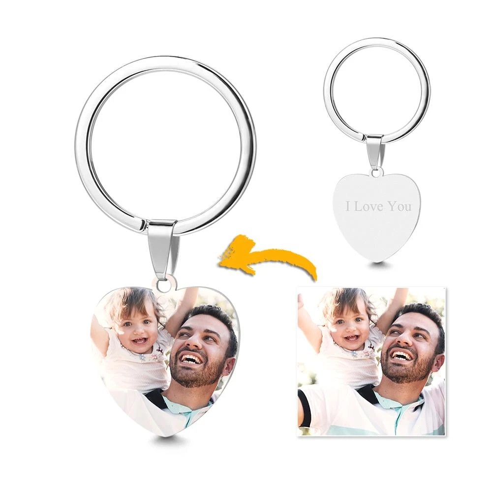 Custom Photo Engraved Keyring Stainless Steel - Heart Pendant