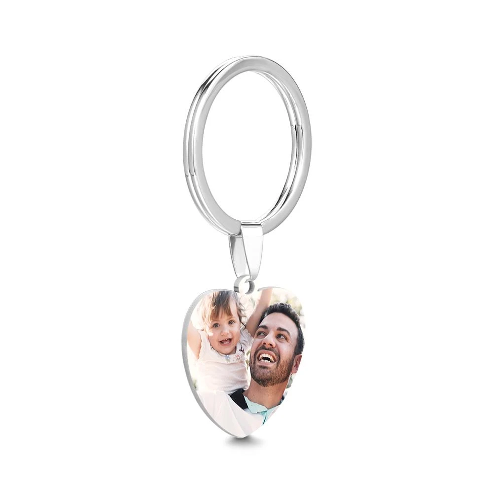 Custom Photo Engraved Keyring Stainless Steel - Heart Pendant