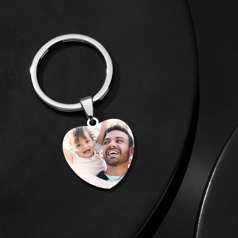Custom Photo Engraved Keyring Stainless Steel - Heart Pendant