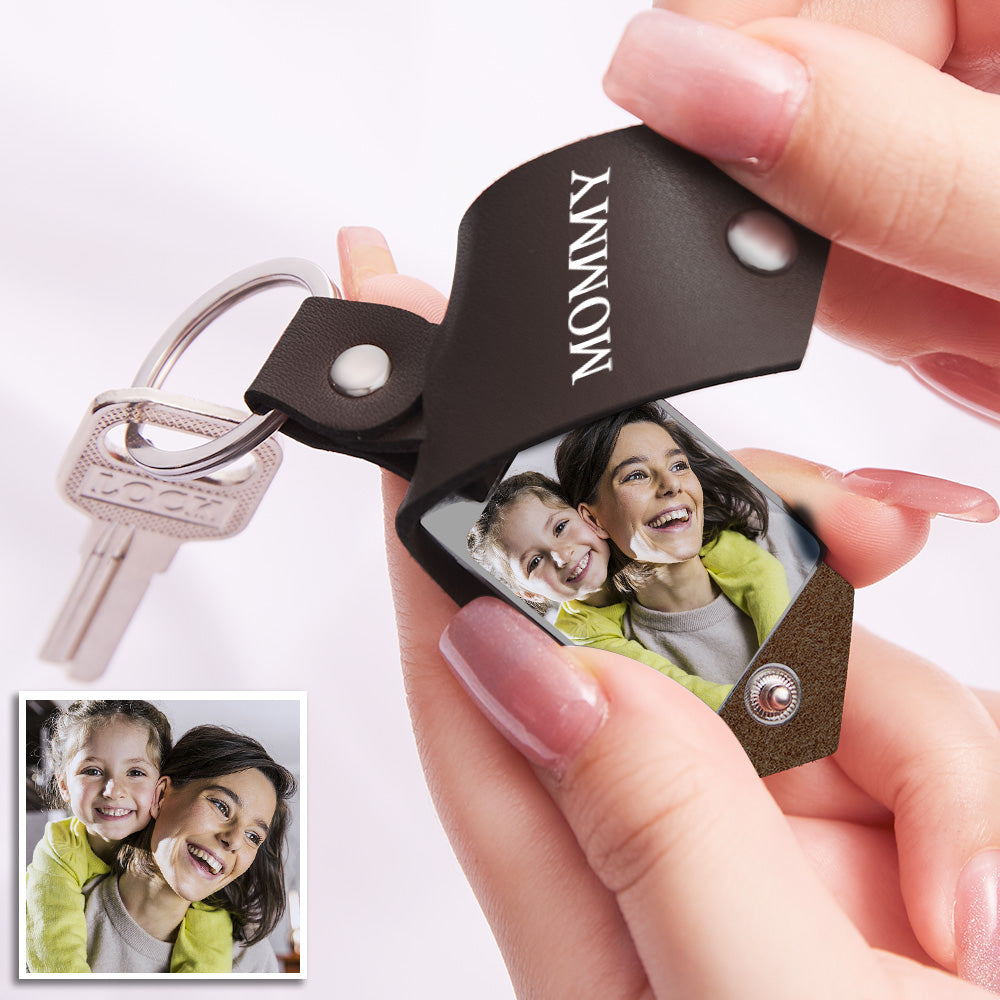 Wedding Gifts Custom Engraved Photo Keyring With Leather Case