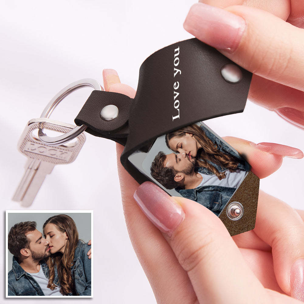 Custom Engraved Photo Keyring With Leather Case - Merry Christmas