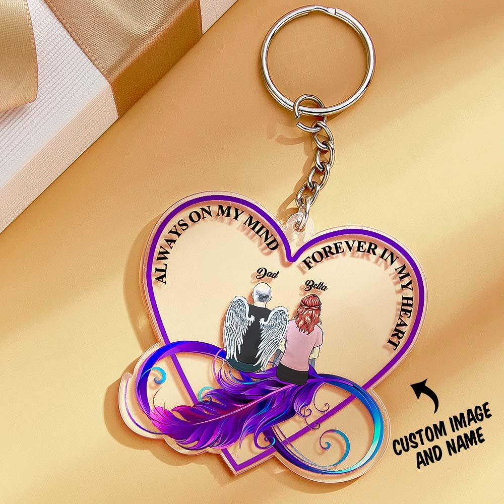 Custom Keychain Memorial Heart Keyring Personalized Cartoon Image and Name Acrylic Keychain - PhotoKeychain