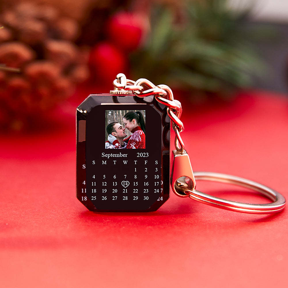 Custom Date Keychain Personalized Calendar Keychain Crystal Anniversary Gifts for Couples - PhotoKeychain