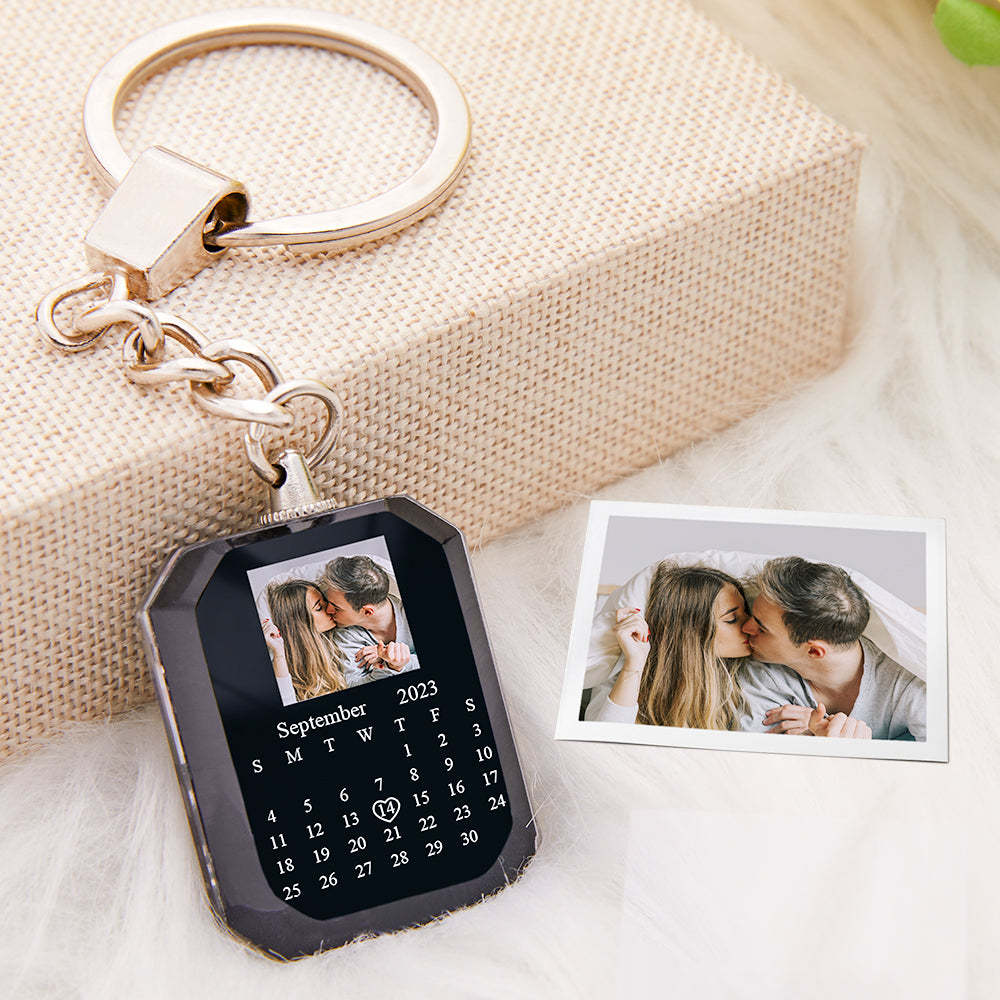 Custom Date Keychain Personalized Calendar Keychain Crystal Anniversary Gifts for Couples - PhotoKeychain