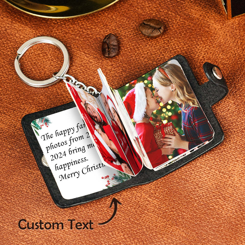 Custom Photo Album Keychain with Text Scrapbook Custom Photo Leather Keychain Gift - PhotoKeychain