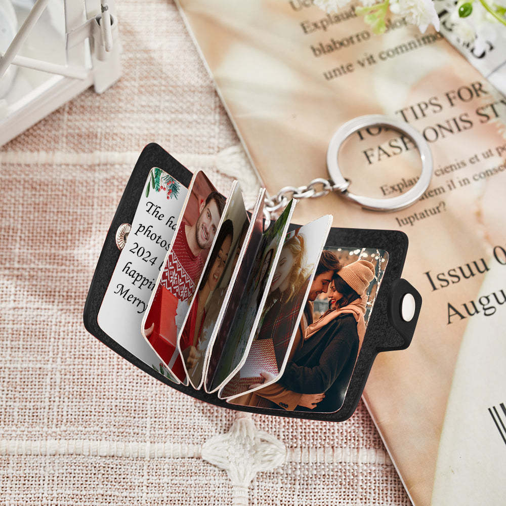 Custom Photo Album Keychain with Text Scrapbook Custom Photo Leather Keychain Gift - PhotoKeychain