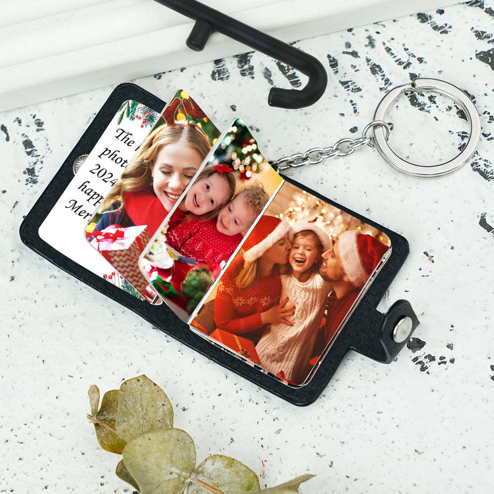 Custom Photo Album Keychain with Text Scrapbook Custom Photo Leather Keychain Gift - PhotoKeychain