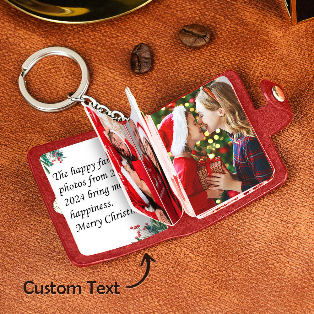 Custom Photo Album Keychain with Text Scrapbook Custom Photo Leather Keychain Gift - PhotoKeychain