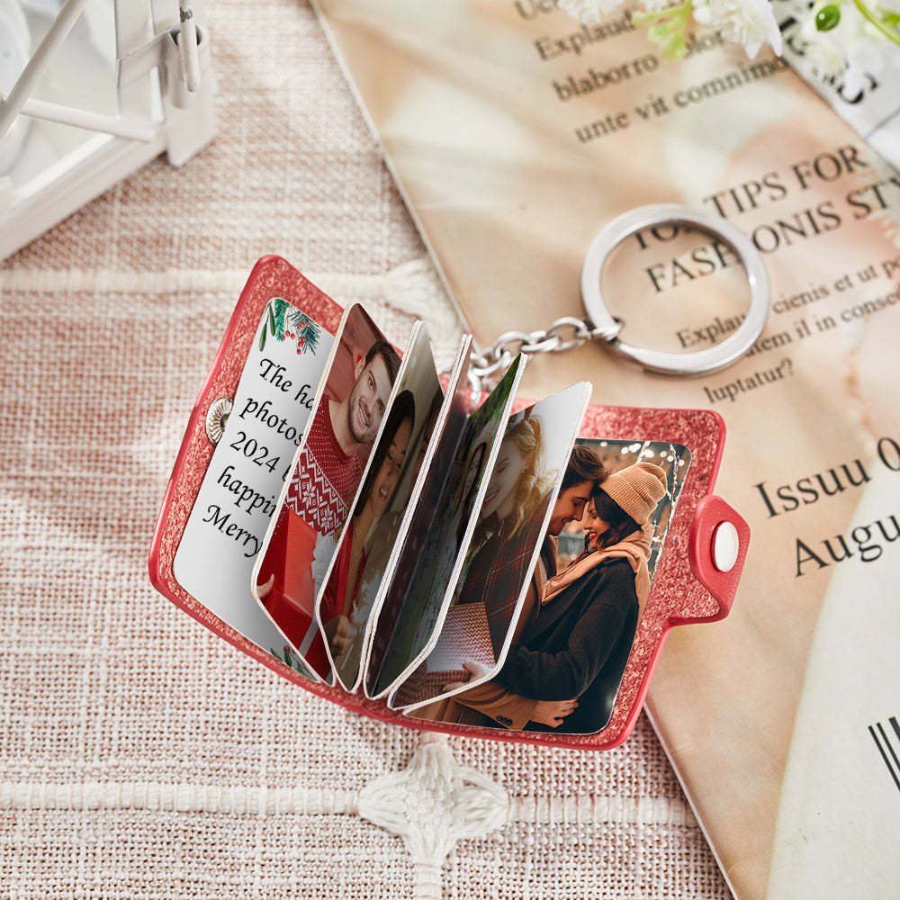 Custom Photo Album Keychain with Text Scrapbook Custom Photo Leather Keychain Gift - PhotoKeychain