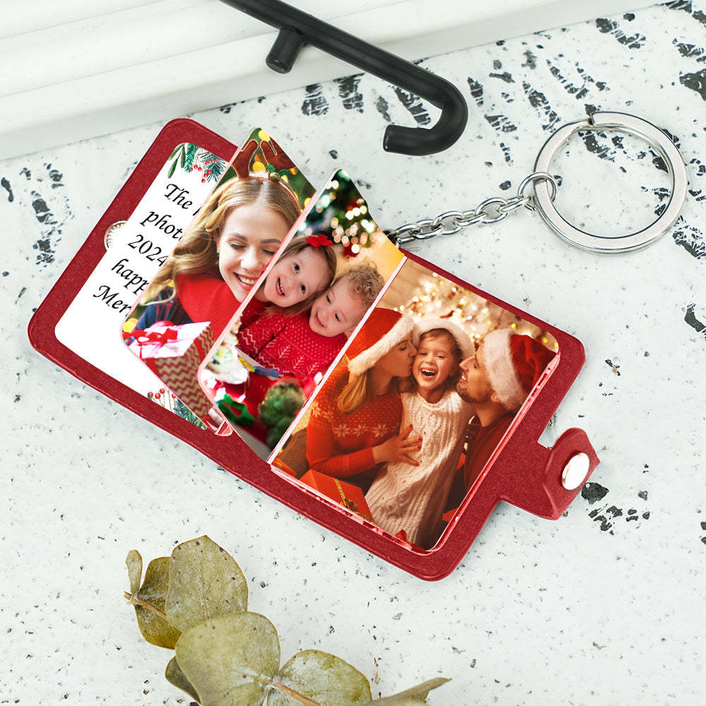 Custom Photo Album Keychain with Text Scrapbook Custom Photo Leather Keychain Gift - PhotoKeychain