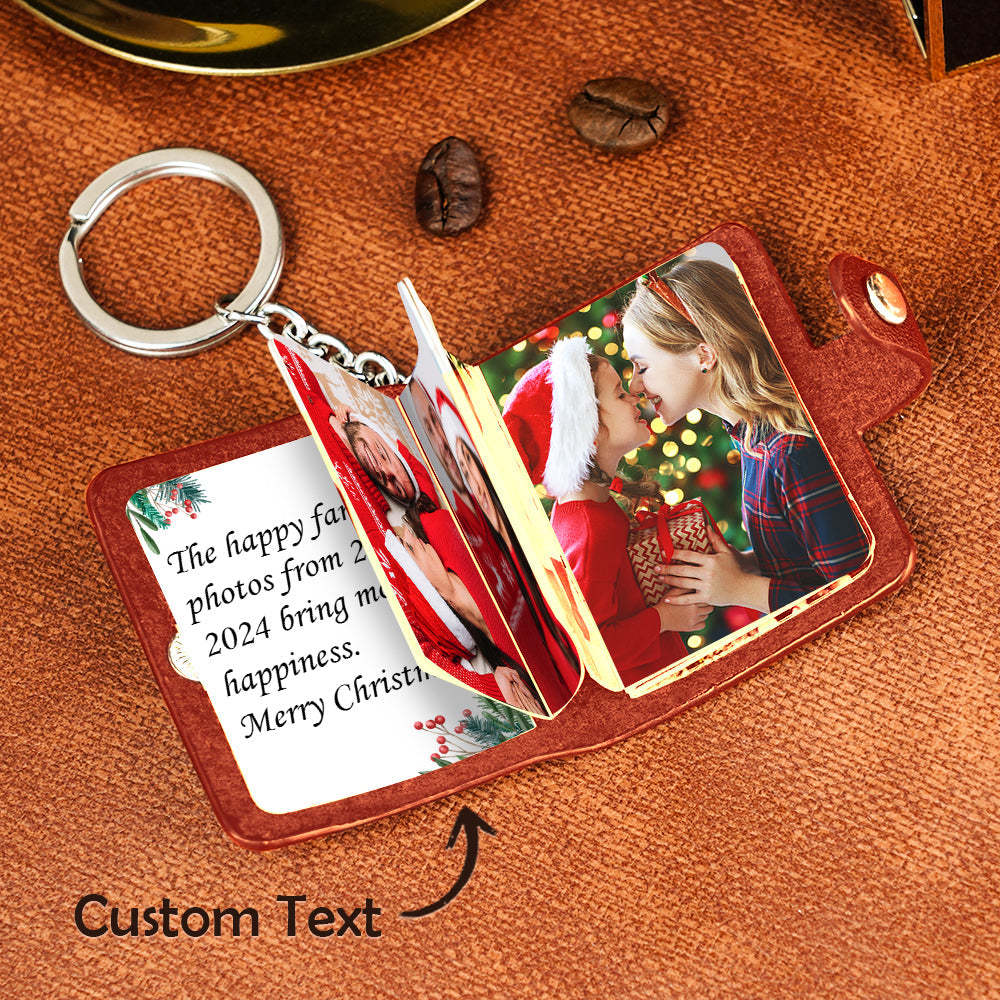 Custom Photo Album Keychain with Text Scrapbook Custom Photo Leather Keychain Gift - PhotoKeychain