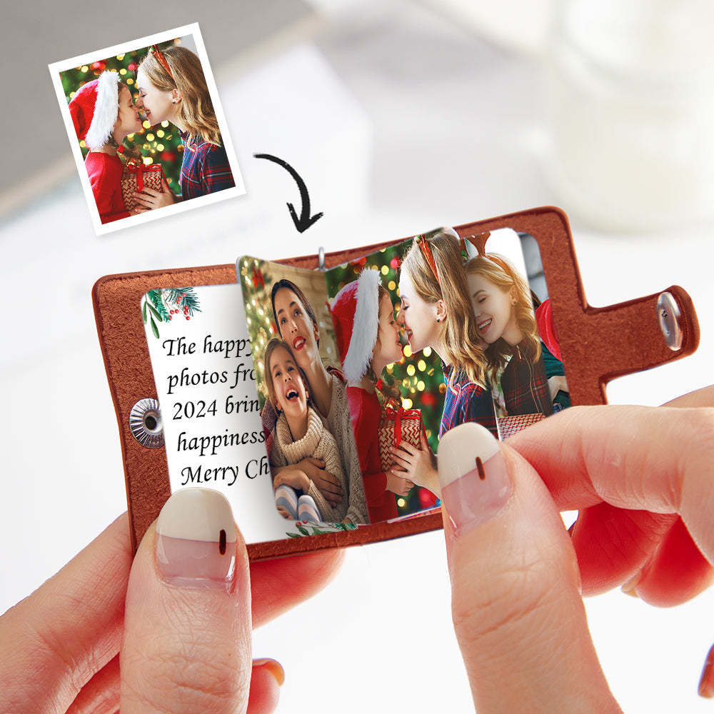 Custom Photo Album Keychain with Text Scrapbook Custom Photo Leather Keychain Gift - PhotoKeychain