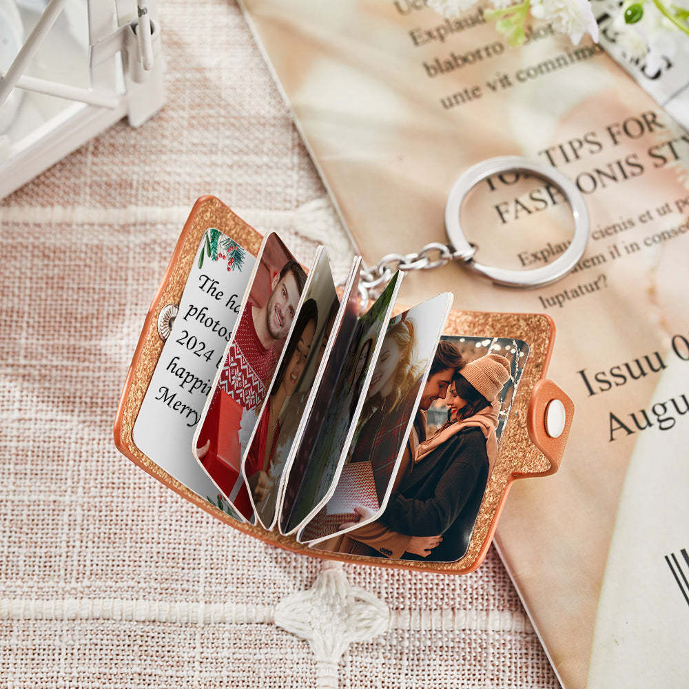 Custom Photo Album Keychain with Text Scrapbook Custom Photo Leather Keychain Gift - PhotoKeychain