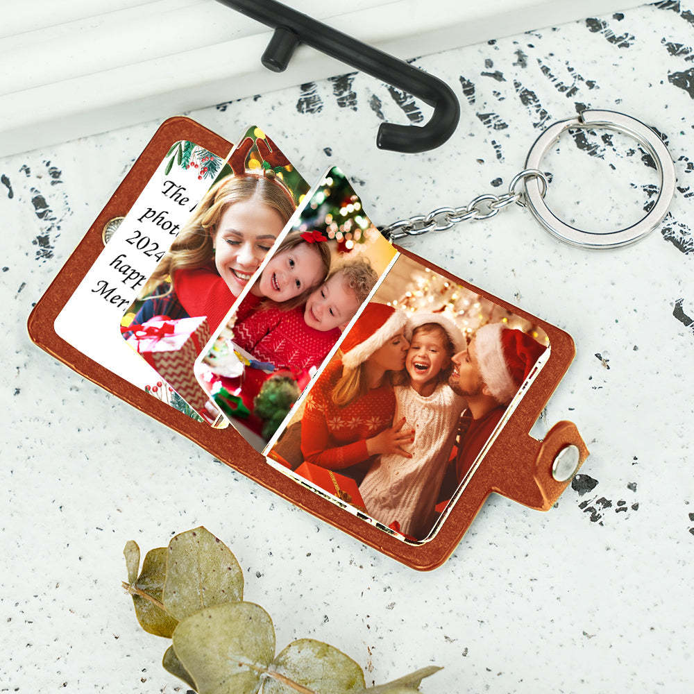 Custom Photo Album Keychain with Text Scrapbook Custom Photo Leather Keychain Gift - PhotoKeychain