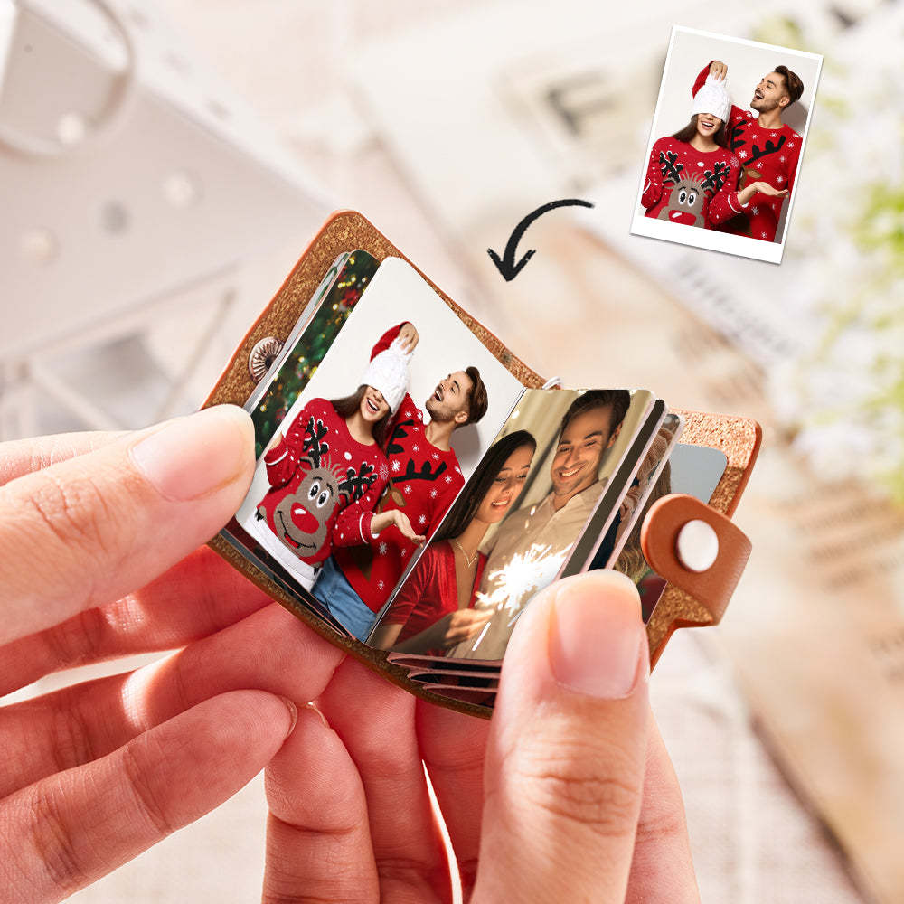 Custom Photo Album Keychain with Text Scrapbook Custom Photo Leather Keychain Gift - PhotoKeychain
