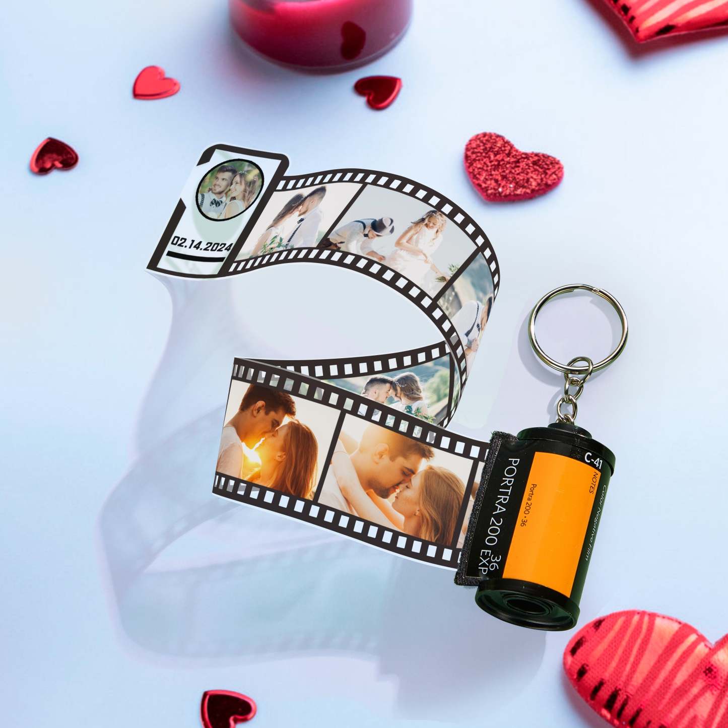 Custom Photo Film Roll Keychain With Text Memory Camera Keychain Valentine's Day Gifts For Couples - PhotoKeychain