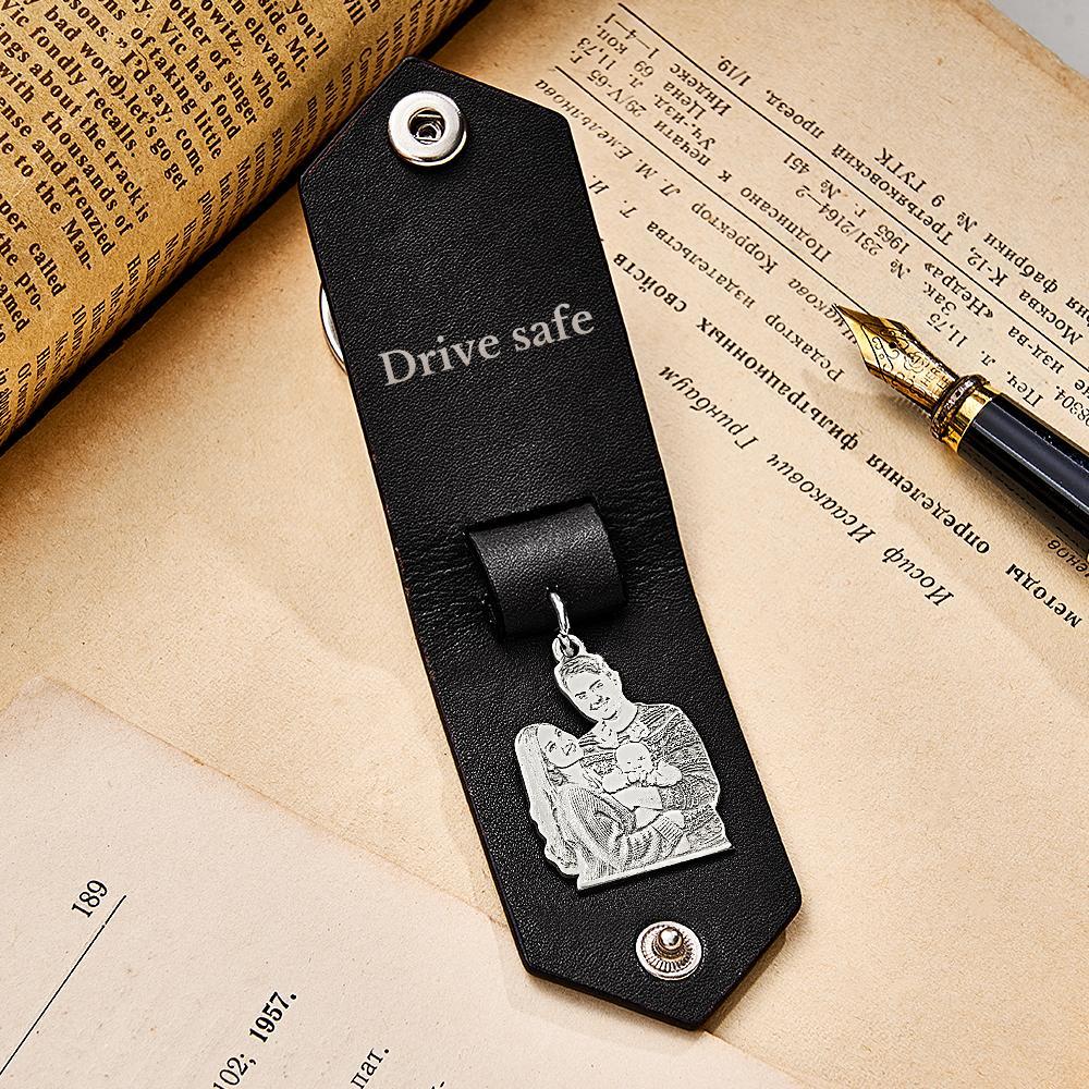 Custom Photo Leather Keychain With Text Annivesary Gifts For Men - PhotoKeychain