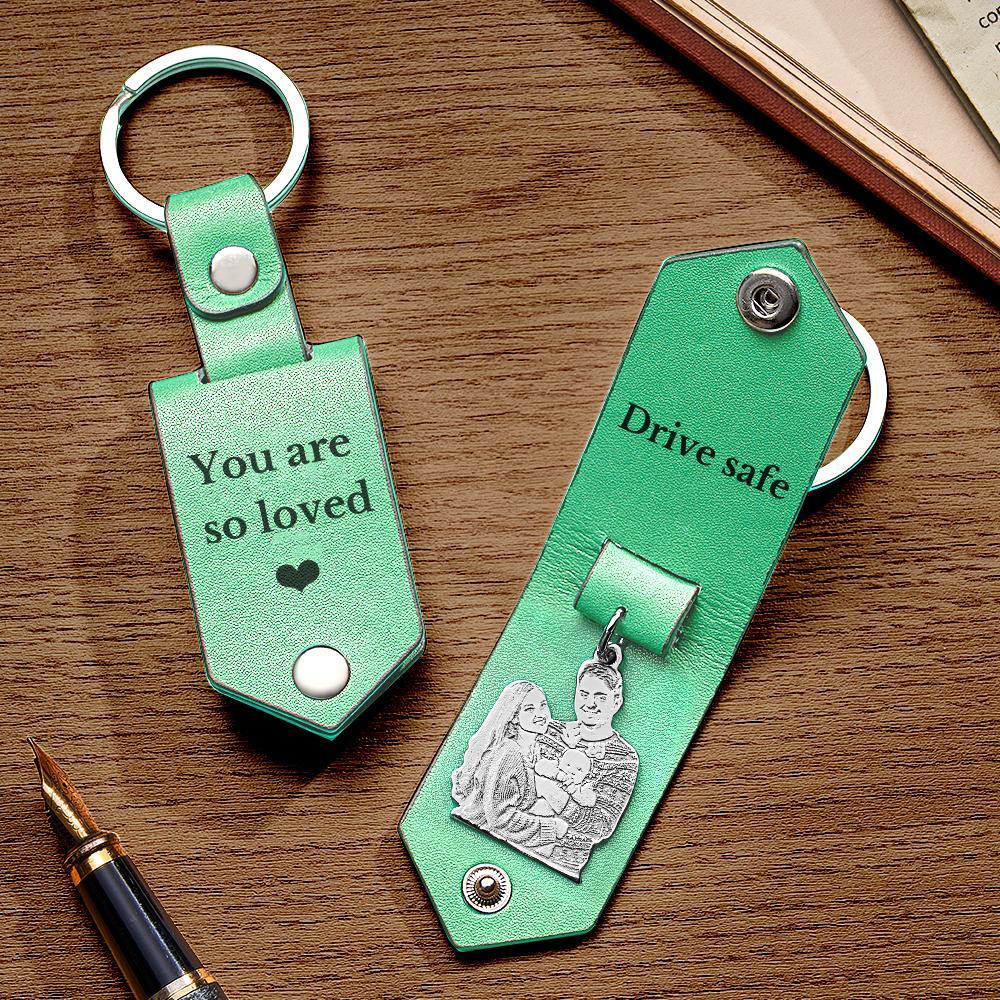 Custom Photo Leather Keychain With Text Annivesary Gifts For Men - PhotoKeychain