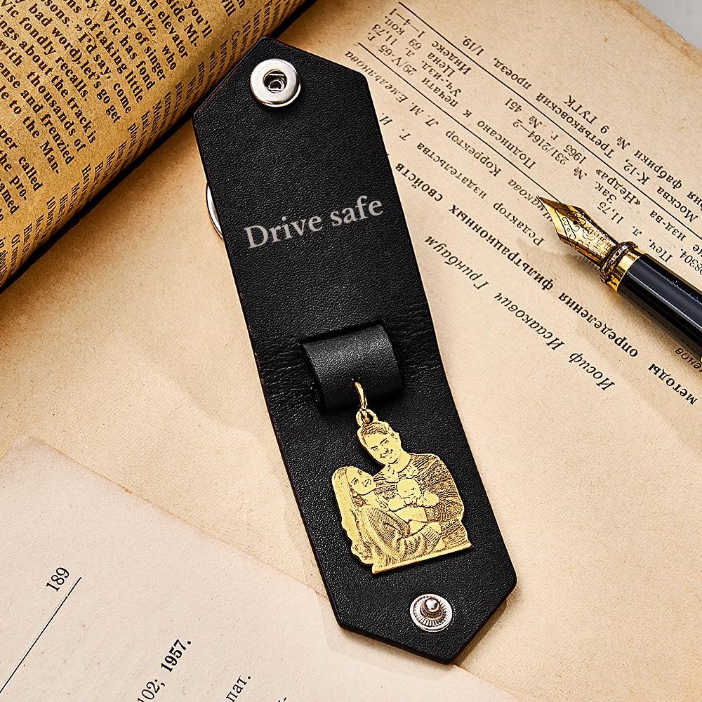 Custom Photo Leather Keychain With Text Annivesary Gifts For Men - PhotoKeychain