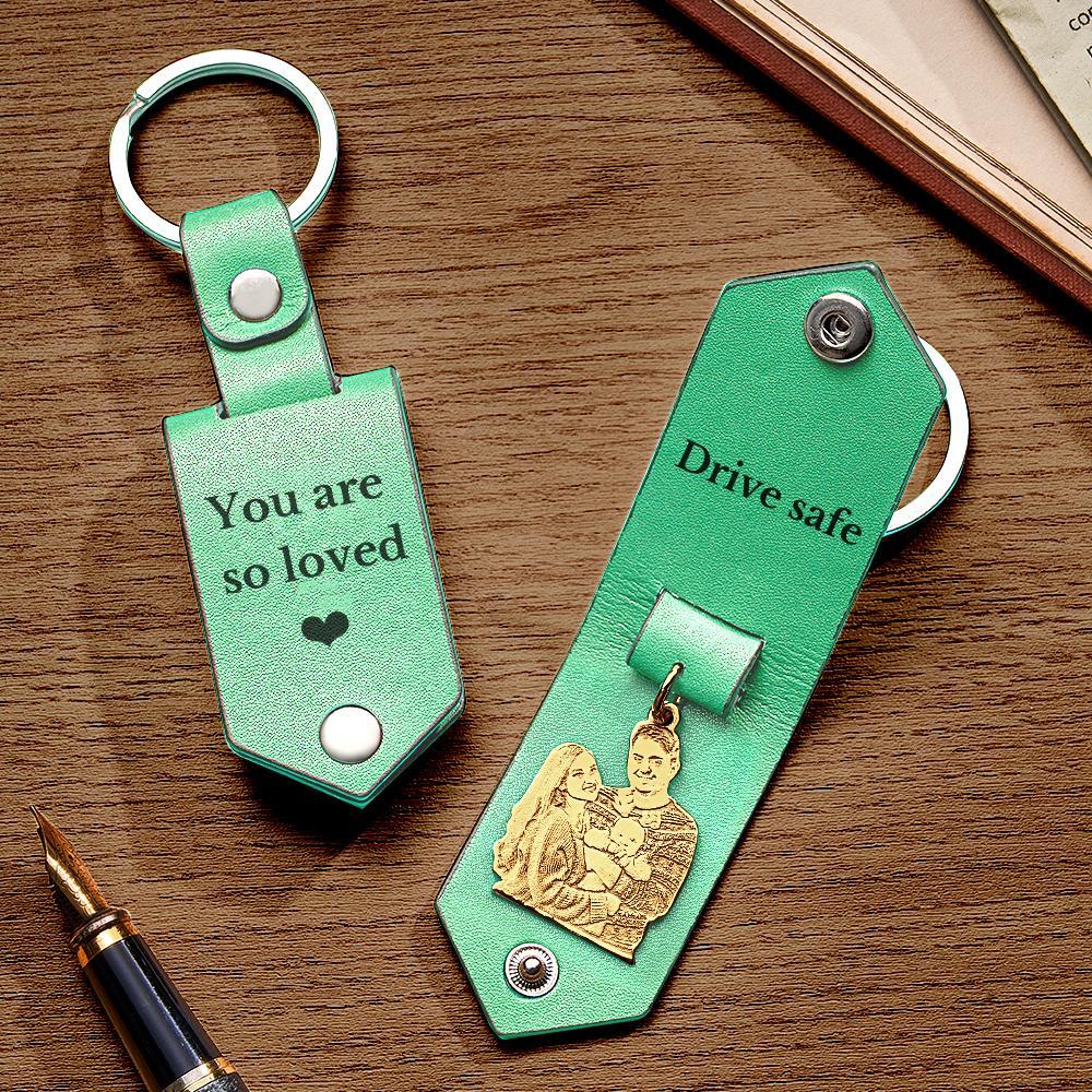 Custom Photo Leather Keychain With Text Annivesary Gifts For Men - PhotoKeychain